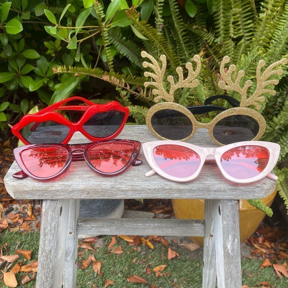 Lot of (4) Four Fun Various Colors & Shapes Sunglasses. Party Celebration
